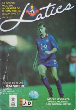 Oldham Athletic v Tranmere Rovers Match Programme 1993-01-02